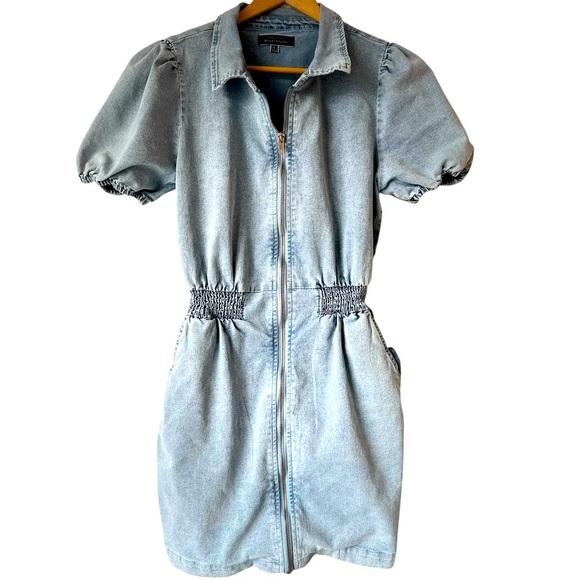 Blue Blush Dresses & Skirts - Blue Blush Cotton Blend Faux Denim Balloon Sleeve Dress